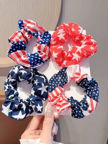 Set de 4 piezas de ligas para el cabello del Día de la Independencia, bandas elásticas con estampado de bandera estadounidense, accesorios para el cabello patrióticos en rojo, blanco y azul, adecuados para fiesta del 4 de julio, elásticos para coleta, bandas de goma - Multicolor - Ver 3