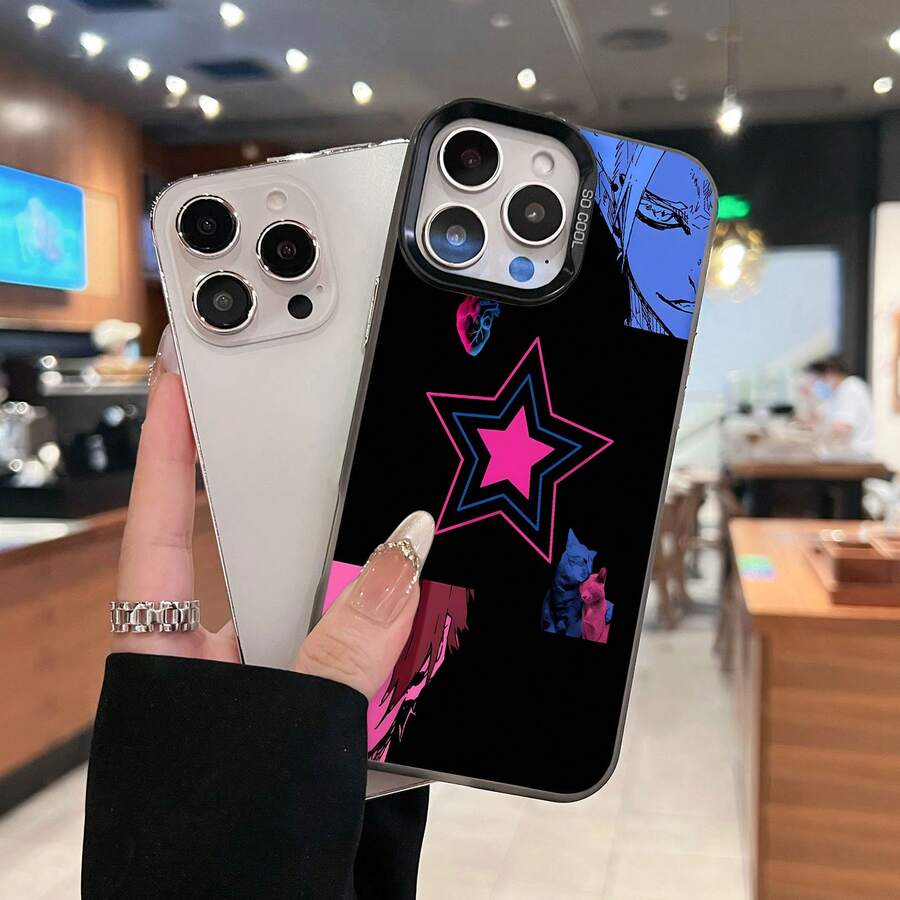 Funda para teléfono con diseño de estrella de anime neón y forma de corazón. Esta elegante funda es compatible con Samsung, Apple, VIVO, OPPO, , Transsion, , y Honor. Fabricada en silicona TPU, ofrece protección contra golpes y caídas, además de un tacto superior. Es un regalo ideal para familiares, amigos y seres queridos, y una opción perfecta para el Día de San Valentín y Año Nuevo. - Negro - Ver 1