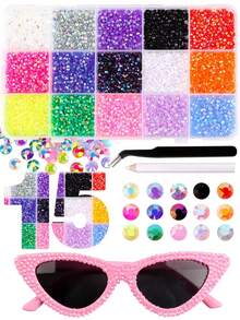 15-Compartment Mixed Color Resin Rhinestone Embellishment Set, Includes Pickup Pen And Tweezers, Suitable For DIY Crafts And Nail Art Decoration - Multicolor - View 2