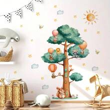 2 Sheets/Set Kids Forest Animals Wall Stickers, Giant Tree House Decals, Removable Cute Owl Squirrel Raccoon Bunny Vinyl Art For Kids Bedroom Classroom Children's Room Nursery Decor, Easy Peel And Stick - Multicolor - View 9