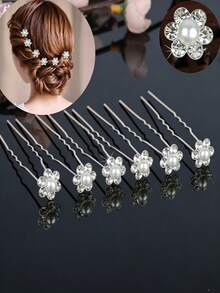 20pcs/Set Women's New Handmade Rhinestone Bridal Hair Accessories, Fork Hair Clips, U-Shaped Curly Hair Clips, Wedding Hair Clips, Daily Simple Versatile - 6+1 Diamond Pearl Model - View 2