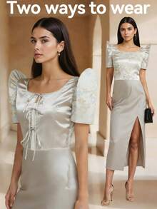 1pc Modern Filipiniana Top With Butterfly Sleeves, Lace-Up Short Sleeve Cardigan Blouse For Women, Holiday, Daily, Wedding, Summer - Blue - View 6