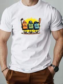 Camiseta de manga corta con cuello redondo para hombre, diseño de dibujos animados con teclas Ctrl, Alt, Del, estilo casual de verano. - Negro - Ver 11
