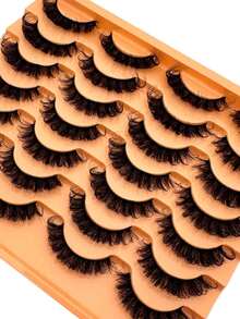 New 14 Pairs Russian Volume Classic Cat Eye Artificial Mink False Eyelashes, Natural DD Curl Fluffy Faux Eyelashes, Cross Wispy Dramatic Volume Faux Mink Lashes Extension For A Natural Look - Russian Strip Lashes - View 4