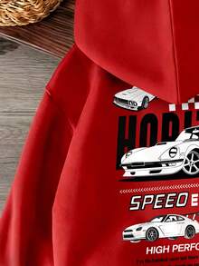 Young Boy Car Pattern Warm Sweatshirt - Red - View 5