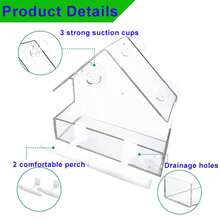 Comedero de pájaros para exteriores con ventosas fuertes, diseño transparente, resistente a la intemperie, adecuado para exteriores, jardín, balcón y otros lugares. - Talla única para todos - Ver 7