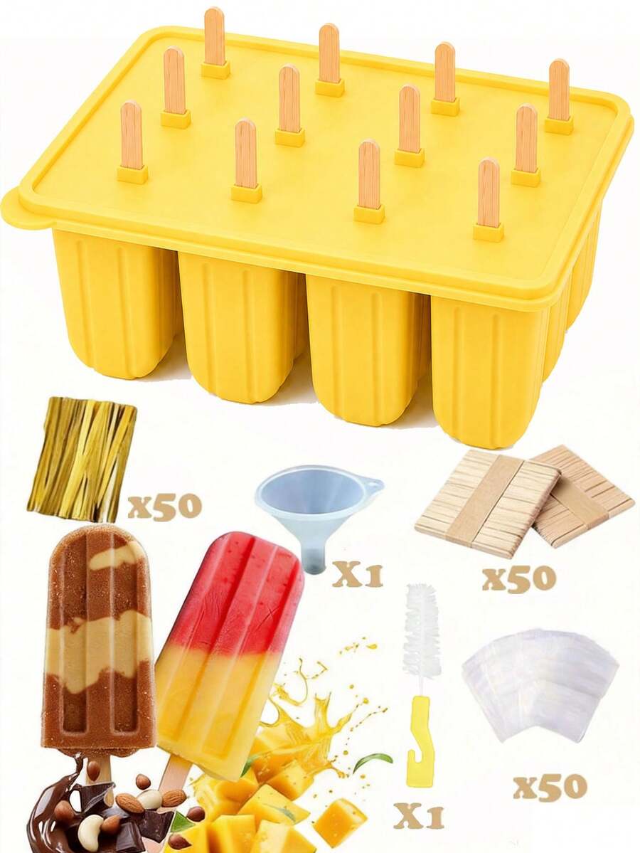 Silicone Popsicle Molds, 12pcs, Suitable For Refrigerator Homemade Ice Cream Popsicle Molds, 12 Holes, Includes Wooden Sticks, Funnel And Gift Bags DIY Set, Easy To Fill Homemade Fruit Popsicle Molds, Great Choice For Party Supplies