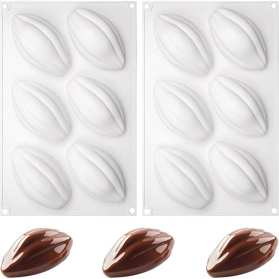 1/2 Stück 6-Höhlige große Schokoladen-Silikonform, geeignet für Kuchen, Oliven, französische Desserts, Kakaobohnenformen - Weiss - Übersicht 1