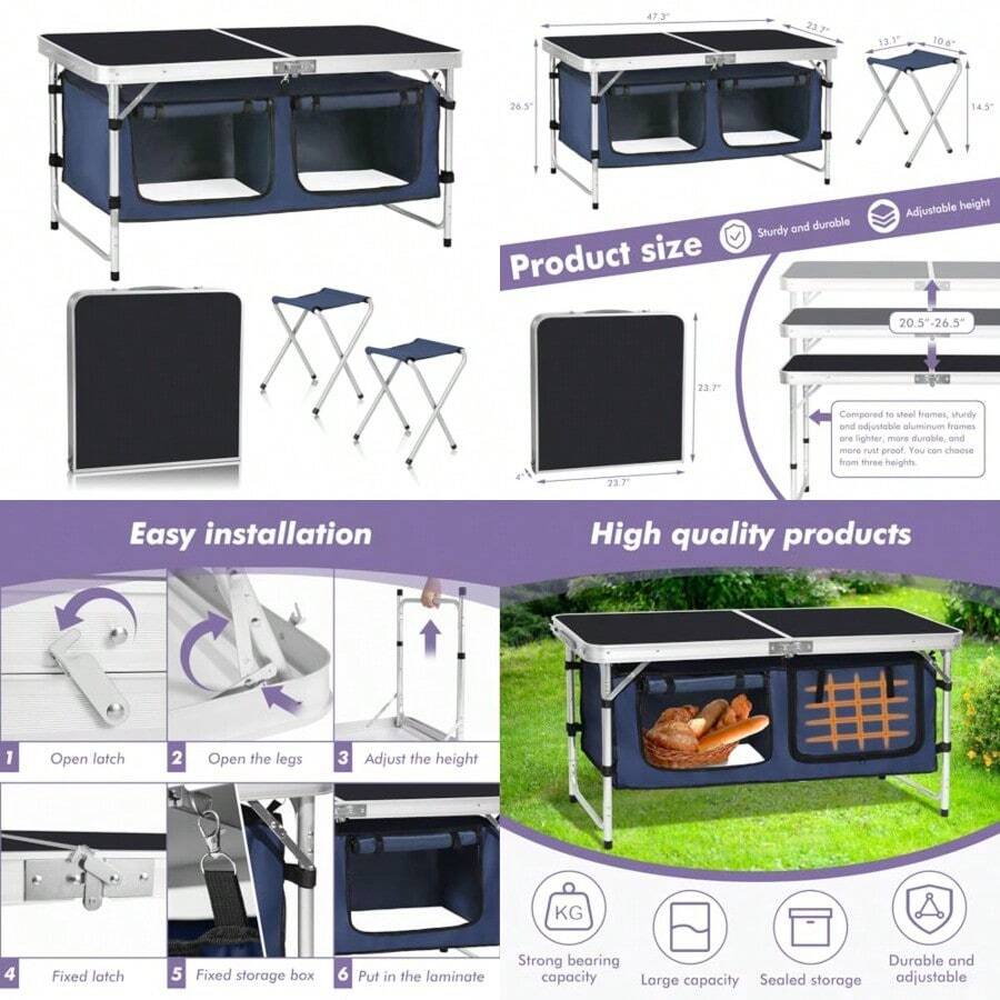 Picnic Folding Table And Chairs - Blackbig - View 1