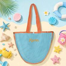 Personalized Solid Color Mesh Tote Bag, Breathable Net Beach Handbag, Mesh Conch Collection Bag, Lightweight Summer Travel Tote, Pool Beach Carry Bag - Multicolor - View 19