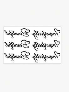 1pc Cursive English Inspirational Tattoo Sticker, Mature Style Cursive English Tattoo Sticker With Heart Decoration, Suitable For Chest / Collarbone / Shoulder & Neck, Creating A Confident And Gentle Atmosphere - Multicolor - View 4