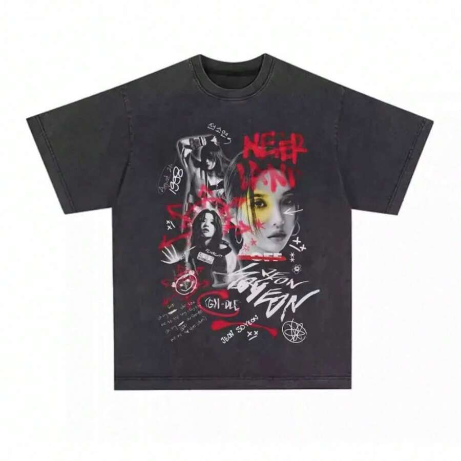1 Piece Bold X Mark T-Shirt Grunge Punk Rock Rebellious Statement Aesthetic Minimal 180g 100% Cotton - 黑色 2 - 查看 1