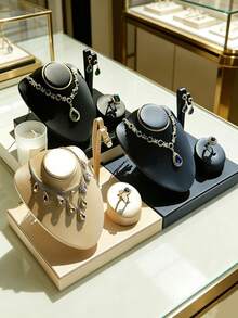TONVIC 1PC Rak Display Perhiasan PU, Penyimpanan Terbagi untuk Perhiasan Kalung dan Anting, Untuk Penyimpanan Perhiasan, Kalung, Anting, Cincin, Organizer Perhiasan, Baki Penyimpanan, Rak Display Cincin dan Anting, Display Meja Perhiasan, Rak Display Toko - Tempat perhiasan yang disikat - View 7