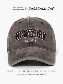 1pc Unisex Embroidered "NEW YORK" Classic Washed Baseball Cap Outdoor Sun Protection Adjustable Casual Baseball Cap - A - View 3