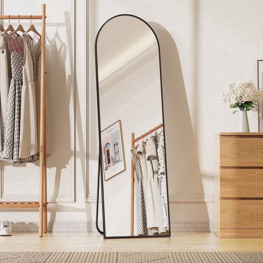 59"X16" High-Quality Arched Full Length Mirror, Aluminum Alloy Frame Ensures Stability, Standing Design For Bedroom, Black - vòm đen - Xem 1