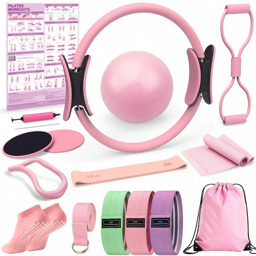 Pilates Kit For Home Workouts, Pilates Equipment Ring And Ball Set, Pilates Essentials Kit For Women, Home Pilates Workout Kit, Pilates Starter Kit For Women At Gym Studio Travel - Pink - View 1
