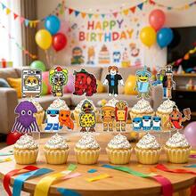 Roblox 12 piezas de adornos para pastel de papel divertidos de 5 cm, forma de bandera colorida de juego de dibujos animados, decoraciones de fiesta para pastel para cumpleaños, boda, graduación, baby shower - Roba un cupcake de Brainrot - Ver 4