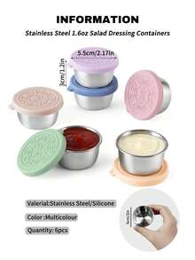 2/6pcs Portable Salad Dressing Containers, 1.6oz Small Stainless Steel Sauce Cups With Leak-Proof Silicone Lids, Suitable For Lunch Boxes, Picnics And Travel, Back To School Lunch Accessories, Kitchen Storage, Meal Prep - Multicolor - View 11