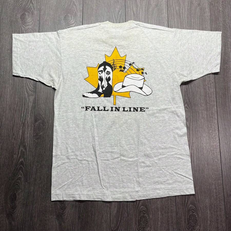 Vintage Fall In Line 90's Country Line Dancing Music Band T-Shirt, Large, Faded Gray, Single Stitch, Retro Loose Fit - Back - View 1