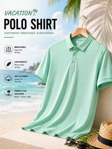 1 chiếc áo polo nam màu xanh lá nhạt, mềm mại và thân thiện với da, kiểu dáng tối giản, thoải mái cho kỳ nghỉ, có thể giặt máy, phù hợp cho kỳ nghỉ, công việc nhẹ, du thuyền, ăn tối. - màu xanh lá - Xem 5