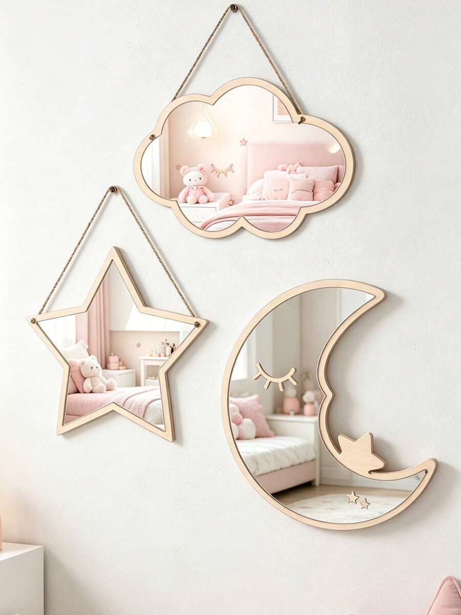 1 pezzo Decorazione da parete a specchio con nuvola, stella e luna, adatta per cameretta, articoli essenziali per neonati, decorazione della stanza, decorazione della cameretta per ragazze, articoli essenziali per neonati - Multicolore - Visualizzare 1