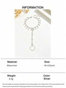 1pc Minimalist Personalized Versatile Inlaid White Faux Rhinestone Tassel Finger Bracelet, Fashionable Elegant Micro-Inlaid Rhinestone Tassel Bracelet Ring Chain Suitable For Women's Daily, Vacation, Banquet Wear (Rhinestone Quantity And Position Random) - Silver - View 8