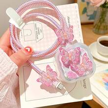 Bowknot Resin Style 40W Charger Set Compatible With Apple Phones, Charging Cable Protector, Charger Head Protective Case, Compatible With Apple Chargers - Multicolor - View 5