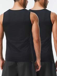 HOTSUIT 2pcs/Set Atasan Sauna Tanpa Lengan Pria, Tank Top Ketat untuk Latihan, Cocok untuk Olahraga di Gym - Hitam - View 2