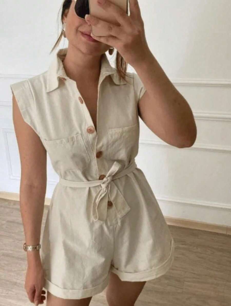 Women's Clothing/ Jumpsuit/Headband/Linen - 金色 - 查看 1