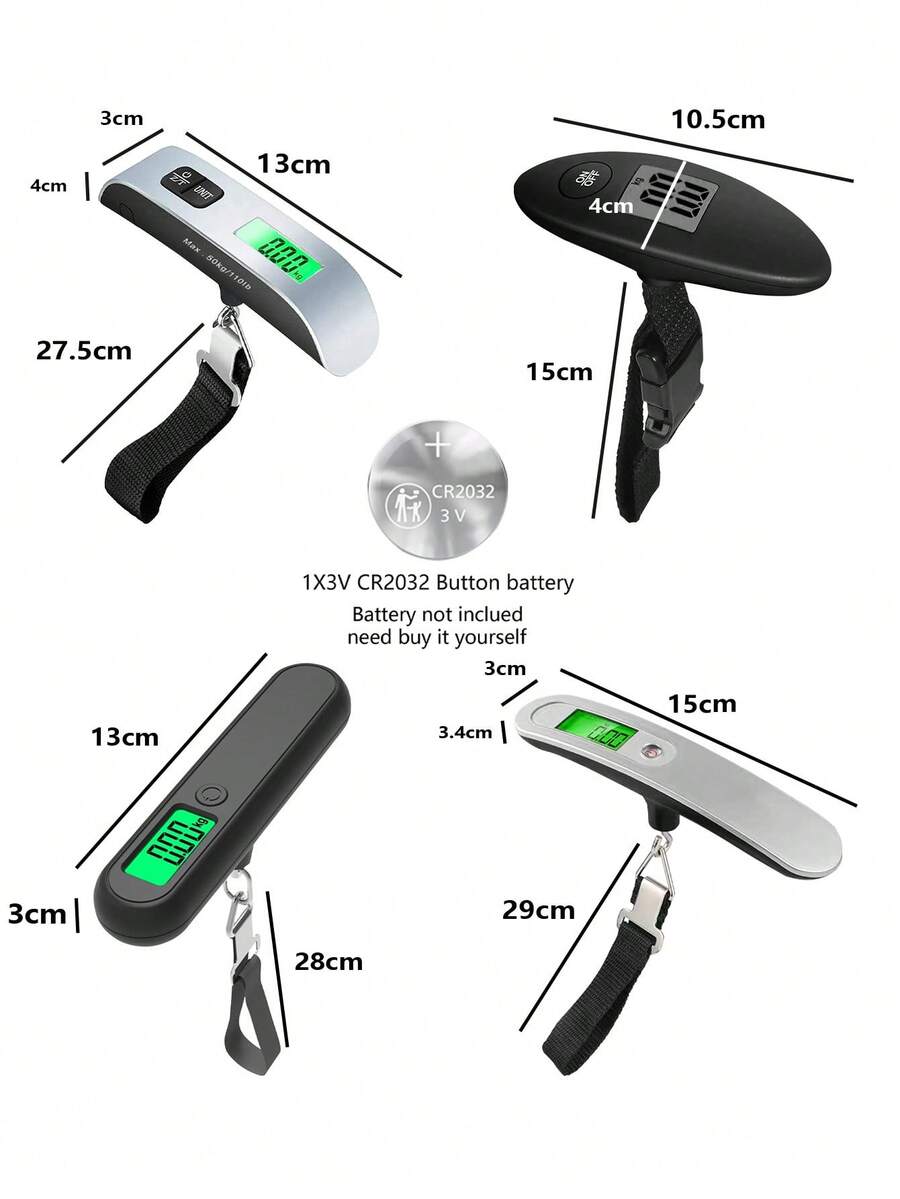 110 Lb/50 Kg Electronic Luggage Scale, Portable Stainless Steel Handheld Luggage Scale, One-Button Zeroing Function, One-Button Multiple Unit Conversion - Suitable For Luggage Check-In And Other Scenarios, Comfortable Handle, Batteries Not Included. - Portable electronic scales - View 1