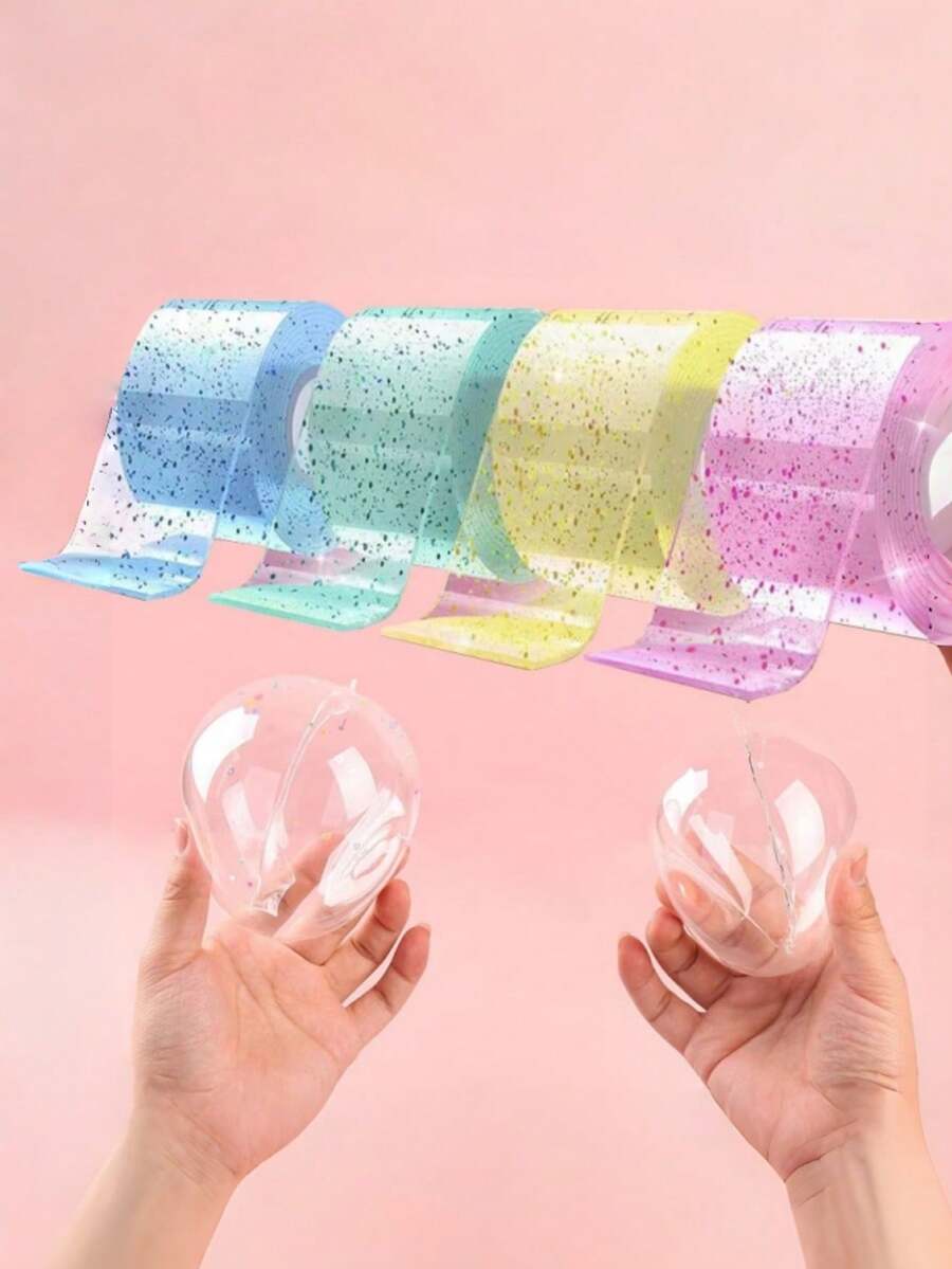 4pcs Glitter Transparent Nano Double-Sided Tape, Reusable, Strong Adhesive, Suitable For Home, Office And Classroom - Multicolor - View 1