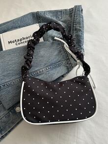 Fashion Pleated Polka Dot Lace Trim Handheld Shoulder Underarm Bag - Black - View 9