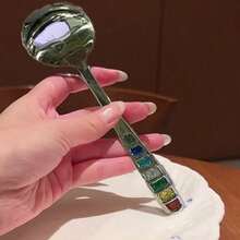 Colorful Enamel Stainless Steel Spoon, Ideal For Serving Soups, Desserts, And Ice Cream, Also Suitable For Condiments, Tea, Coffee, And Sugar, Perfect For Home And Restaurant Use - View 6