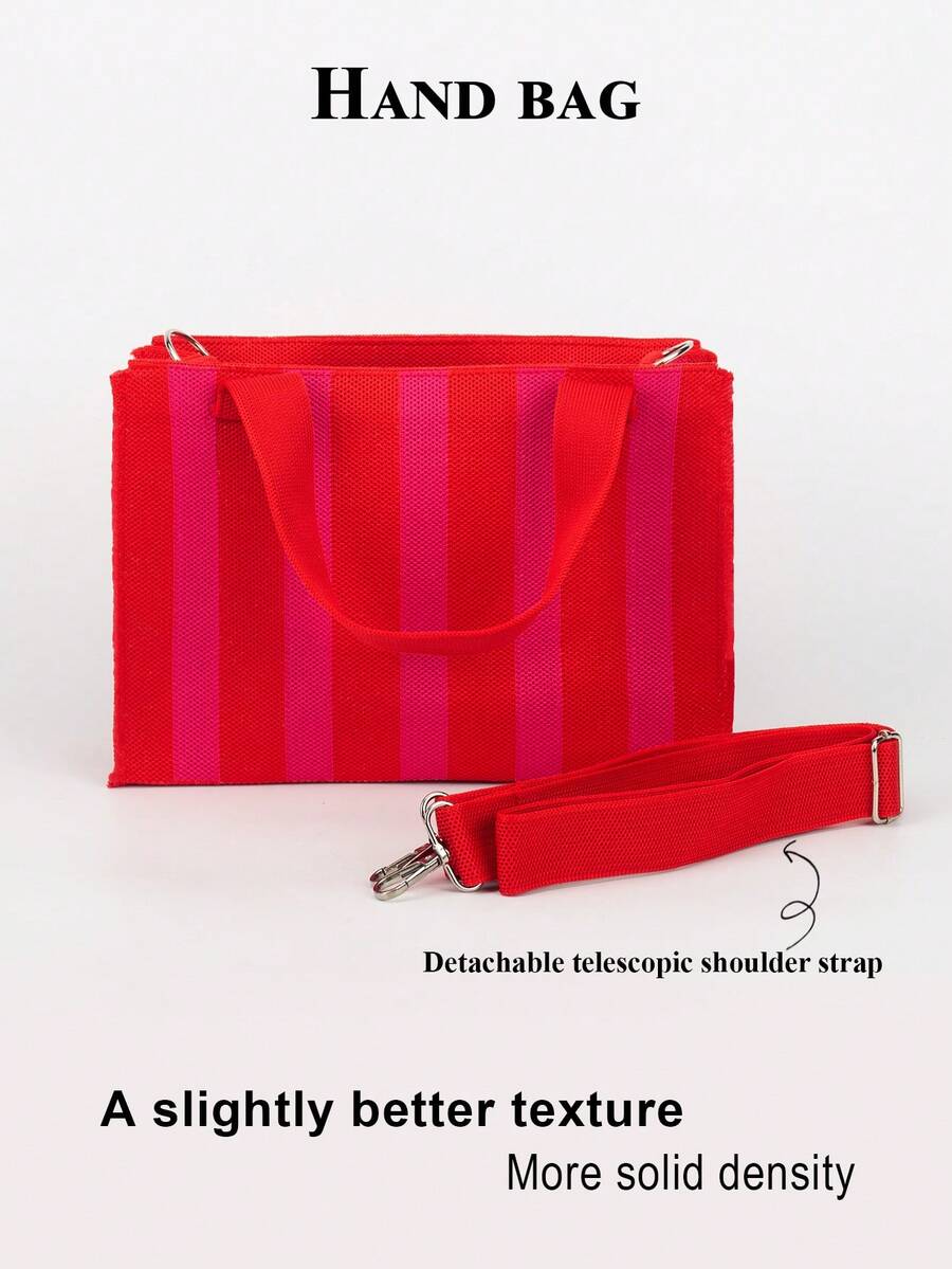 1 pieza Bolsa de mano abierta plegable ligera de moda minimalista a rayas negras y blancas, adecuada para salidas, compras, desplazamientos, fotografía, todas las estaciones - Multicolor - Ver 1
