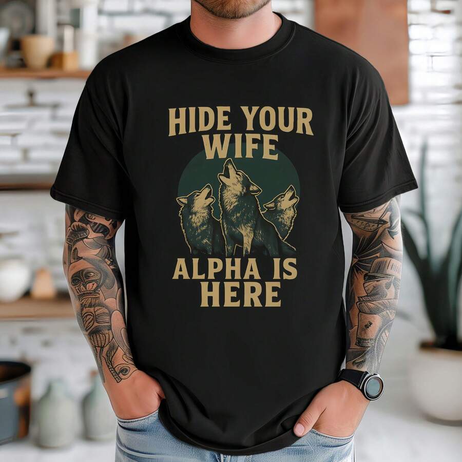 Hide Your Wife Meme Shirt: Funny Cringe Humor Tee - 黑色 - 查看 1