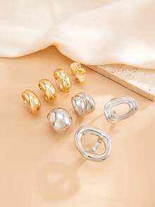 8pcs Bohemian Style Chunky Mixed Metal Rings, Stackable Gold And Silver Tone Personalized Rings, Suitable For Daily And Party Wear - Color Mixing - View 7