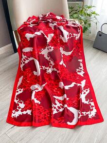 1 chiếc khăn choàng đa năng nữ họa tiết da báo hoa lụa giả cho mùa xuân và mùa thu, thời trang du lịch và trang trí hàng ngày - Đỏ - Xem 3