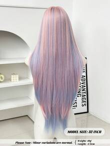 7JHH WIGS 32吋馬卡龍粉藍漸層長層次直髮女用假髮，優雅瀏海款，深色髮根，自然蓬鬆極柔軟合成耐熱纖維全機織假髮，適合女孩日常、音樂節派對、Cosplay動漫使用 - 彩色 - 查看 2