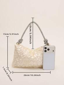 Women's & Bride's Romantic Elegant Cream White Sequin Crossbody Bag, Sparkling Rhinestone Strap Shoulder Handbag, Glitter Clutch Suitable For Wedding, Prom, Party, Ideal Bridesmaid/Birthday/Valentine's Day Gift - White - View 2