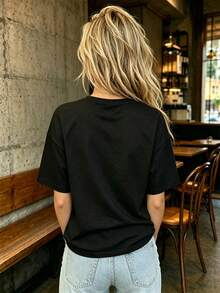 Talla unisex. Camiseta de manga corta con cuello redondo, estilo casual de verano, estampado de chile rojo Swet & Hoy, 270g, de alta calidad, transpirable, agradable al tacto, no se forman b - Negro - Ver 3