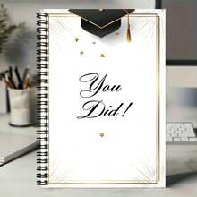 1pc Black & Gold Graduation Theme Spiral Coil Notebook, Cover Printed "You Did!", Decorated With Graduation Cap & Star Elements, Full Of Ritual Sense. 100 Pages Large Capacity, Suitable For Work Records, Study Notes, Diary Writing, Etc., Also A Thoughtful Gift Choice For Graduation, Birthday. - F - View 5