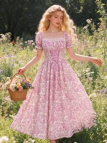 Elegant Long-Sleeved Dress With A Lace Collar And Fitted Hem, Featuring A Charming And Romantic Floral And Lace Design, Ideal For Holidays, Women's Dress - 象牙白色 - 查看 7