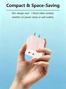 KFLY 1Pc 20W Fast Charger Dual Type C Port Pink Mini Portable Straight Plug Quick Charge Travel Adapter - Baby Pink - View 4