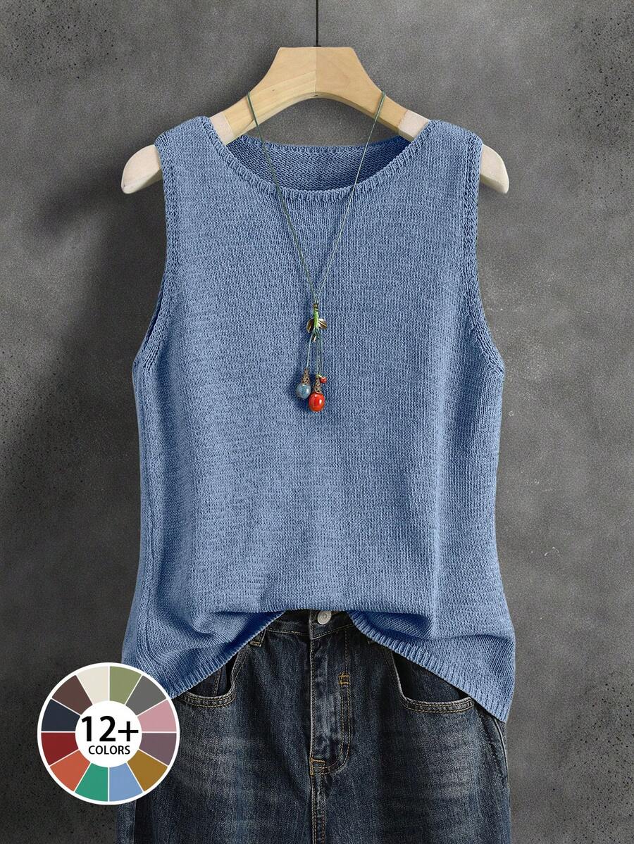 Women's Solid Color Knit Vest, Retro Japanese Style Layering Casual Short Cardigan, Versatile For Summer Vacation, Autumn, Spring