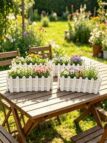 White Fence-Style Plastic Planter - Rectangular Succulent And Herb Planting Box | Indoor/Outdoor Garden Decor | Home Balcony Plant Container - Multicolor - View 7
