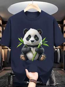 New Versatile Casual Fashion T-Shirt, 100% Cotton, Short Sleeve Print - Spring And Summer Fashion T-Shirt With Stylish Cartoon Panda Print - Men's Casual Sports T-Shirt With Stylish Print - Unisex Style. - 白色 - 查看 7