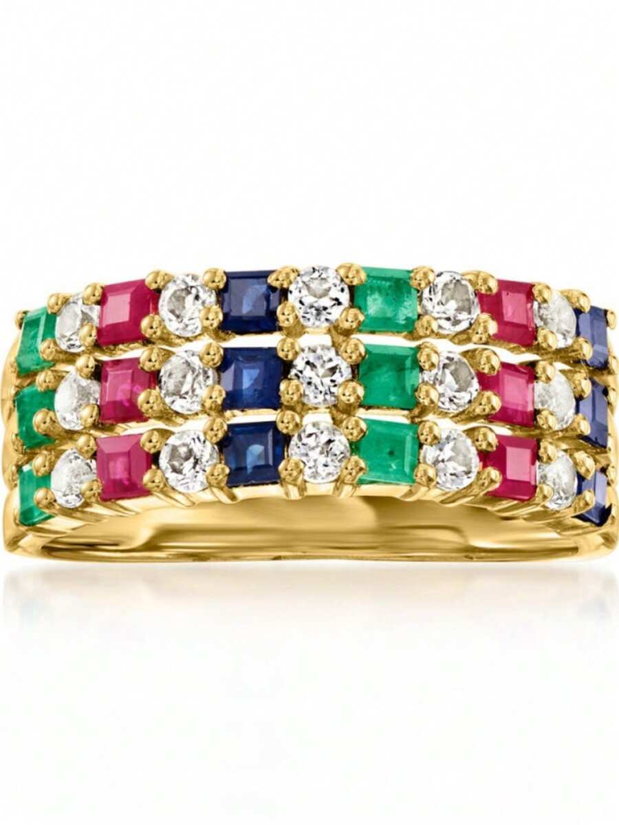 Women's Classic Colorful Synthetic Cubic Zirconia Round Ring, Gold Tone, Suitable For Daily Wear, Affordable, Ideal Gift Choice - Multicolor - View 1