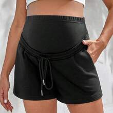 YYRR  Maternidad Shorts de cintura con cordón con bolsillo oblicuo - Gris Claro - Ver 2