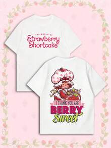 女款夏季T恤，可愛「Berry Sweet」印花寬鬆休閒風，適合日常甜美造型，白色 - 白色 - 查看 7