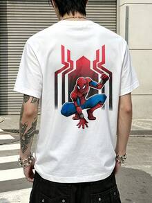 Marvel Spider-Man Red Web Design Graphic T-Shirt 100% Cotton Men's Clothing T-Shirts For Men Men's Summer Outfits Marvel Series Gift Ideas For Men Streetwear - 白色 - 查看 1
